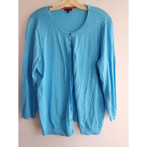 NWOT Talbots Women Blue Pointelle Cardigan Cotton Sweater size XL - Picture 3 of 9